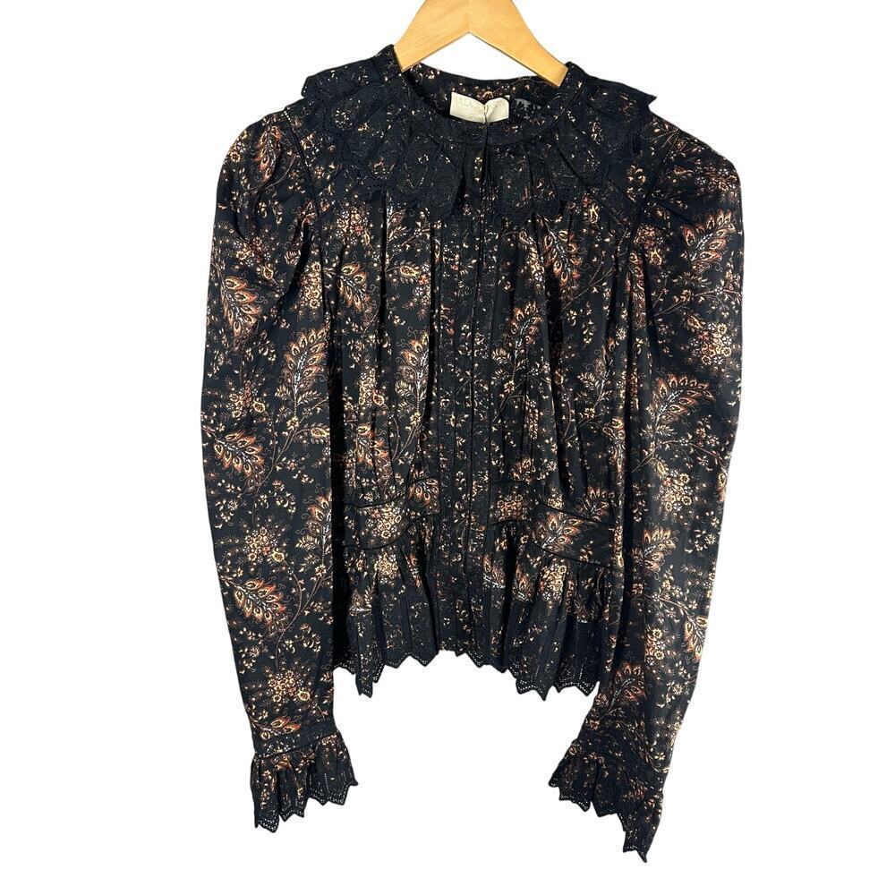 Ulla Johnson Brigitte Lace Trimmed Paisley Print Cotton Blouse Size US 12